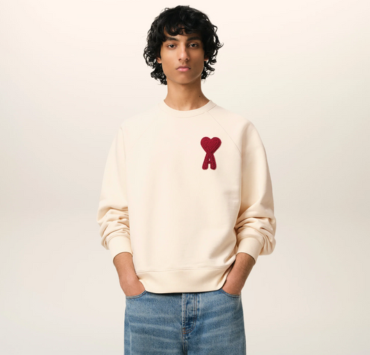 Sweatshirt Beige Patch Rouge Ami de Coeur En Coton
