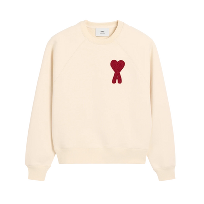 Sweatshirt Beige Patch Rouge Ami de Coeur En Coton